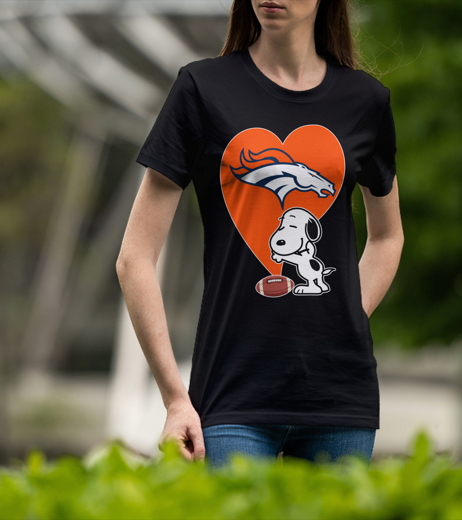 Denver Broncos Snoopy Hug Heart Logo Football T-Shirt