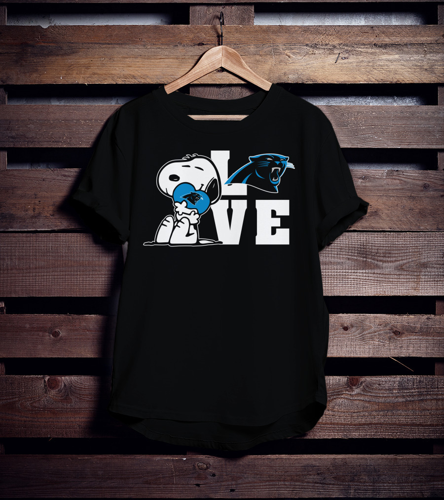 Snoopy Love Carolina Panthers Logo Peanuts NFL Football T-Shirt