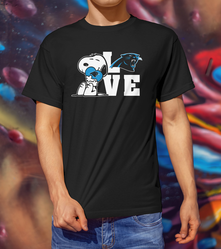 Snoopy Love Carolina Panthers Logo Peanuts NFL Football T-Shirt