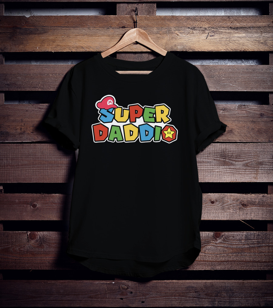 SUPER DADDIO Mario Style Father's Day Star Icons T-Shirt