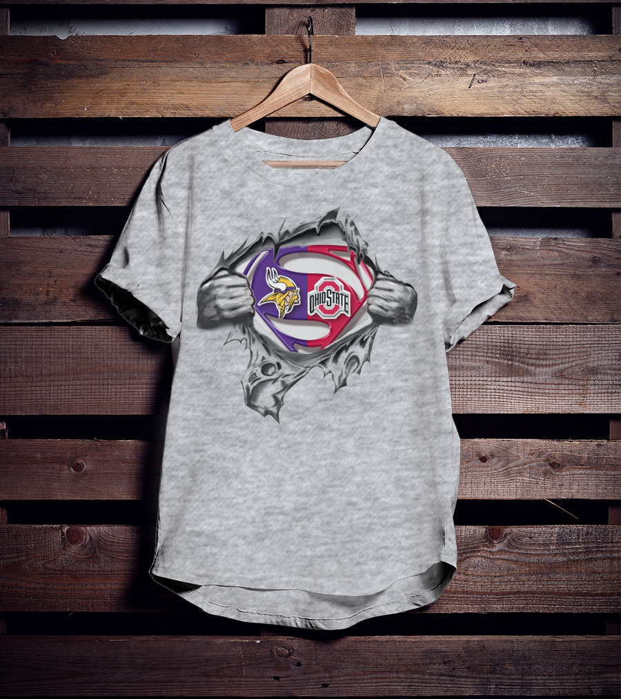Minnesota Vikings Ohio State Buckeyes Superman Logo Crossover T-Shirt