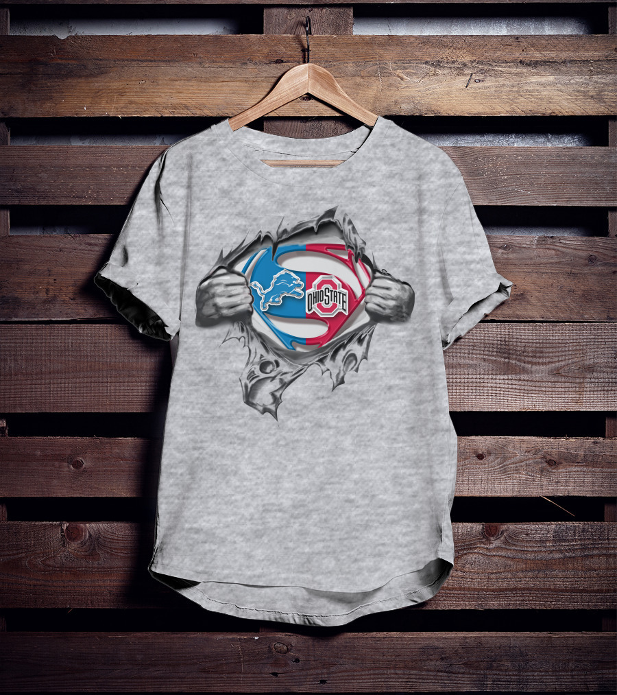 Detroit Lions Ohio State Buckeyes Superman Logo Tear T-Shirt