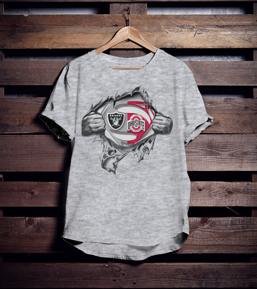Oakland Raiders Ohio State Buckeyes Super Man Logo Crossover T-Shirt
