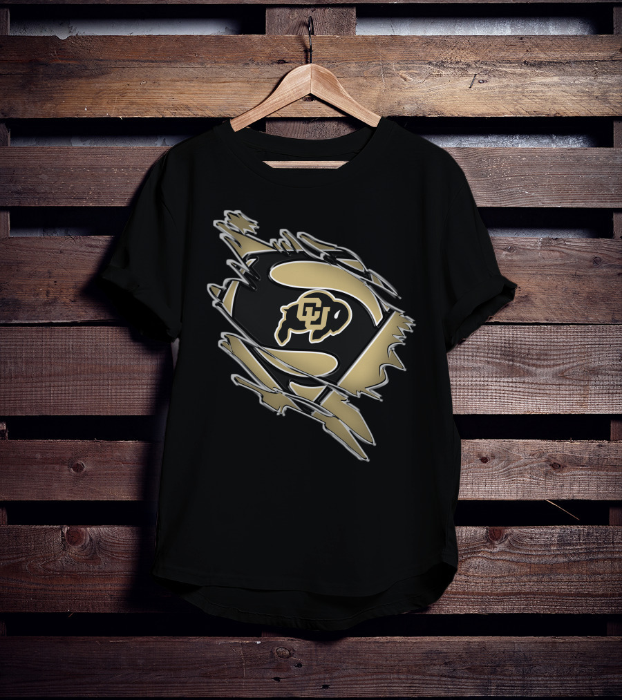 Colorado Buffaloes Superman Logo Inside Rip Effect T-Shirt