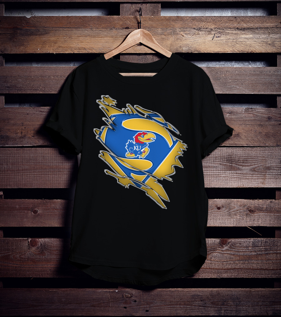 Kansas Jayhawks Super Man Logo KU Jayhawk Crest T-Shirt