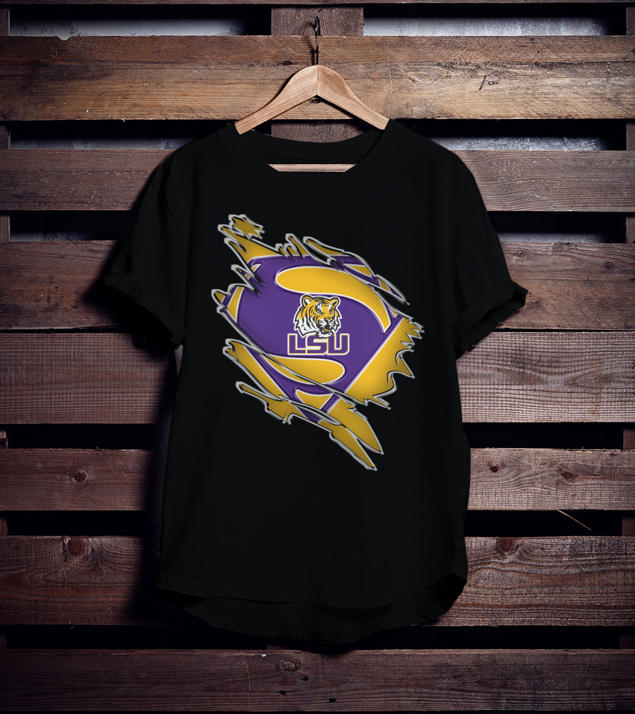 LSU Tigers Superman Logo Rip T-Shirt