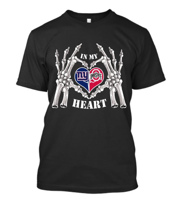 In My Heart New York Giants Ohio State Buckeyes Skeleton Hands T-Shirt