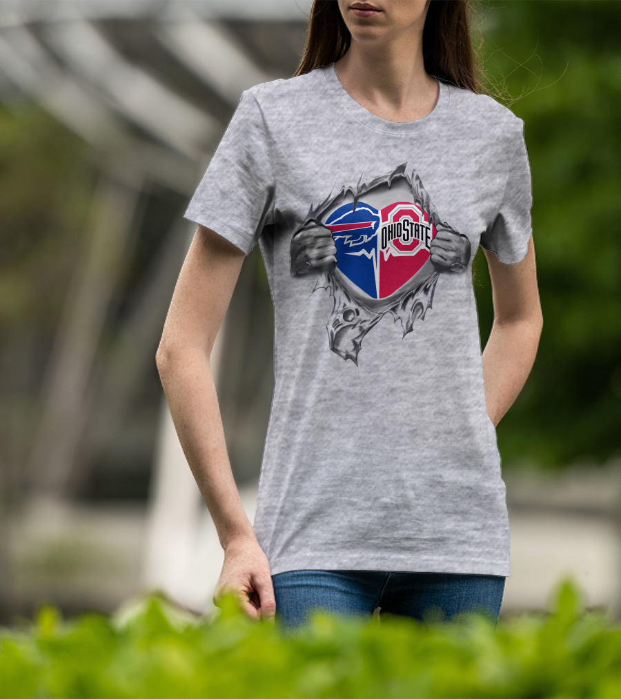 Buffalo Bills Ohio State Buckeyes Heart Logo Ripped T-Shirt