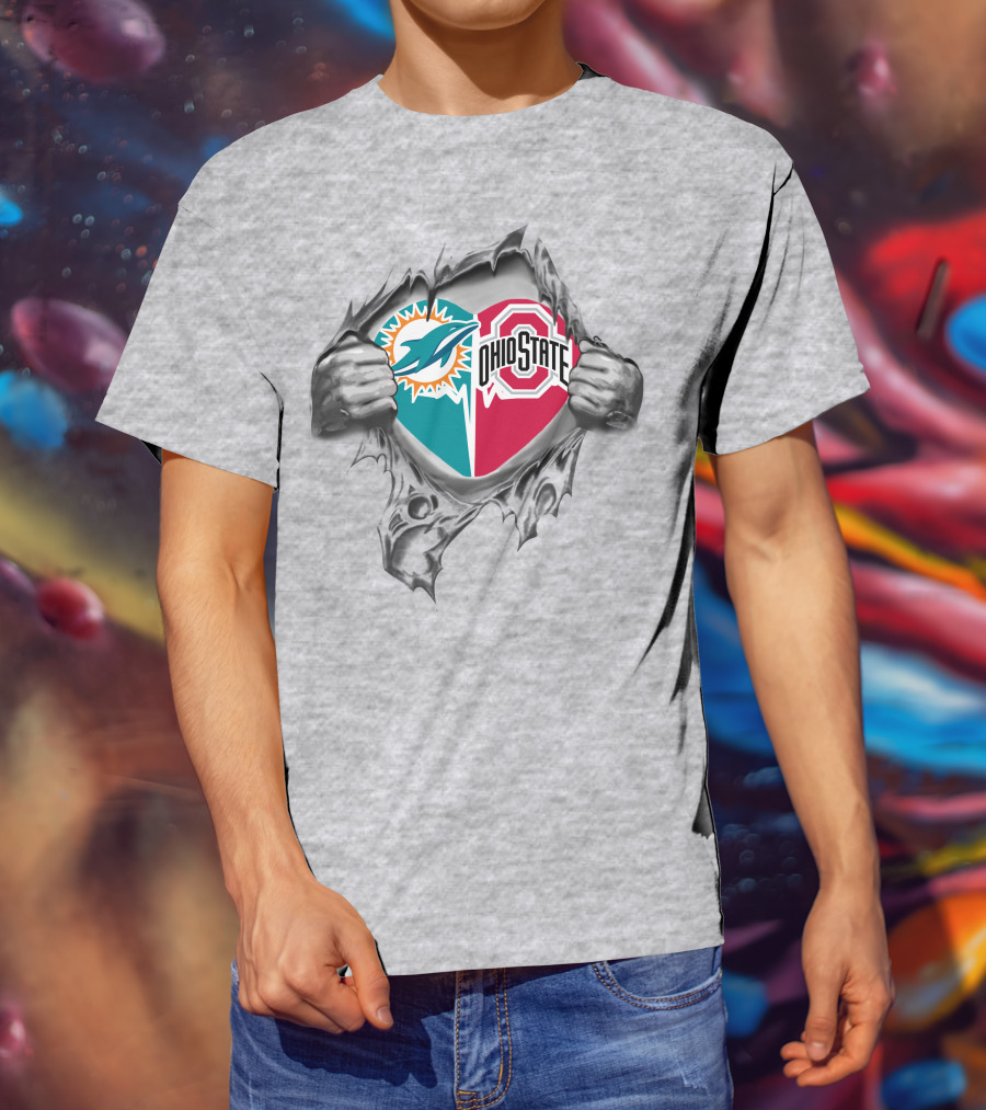 Miami Dolphins Ohio State Buckeyes Heart Torn T-Shirt