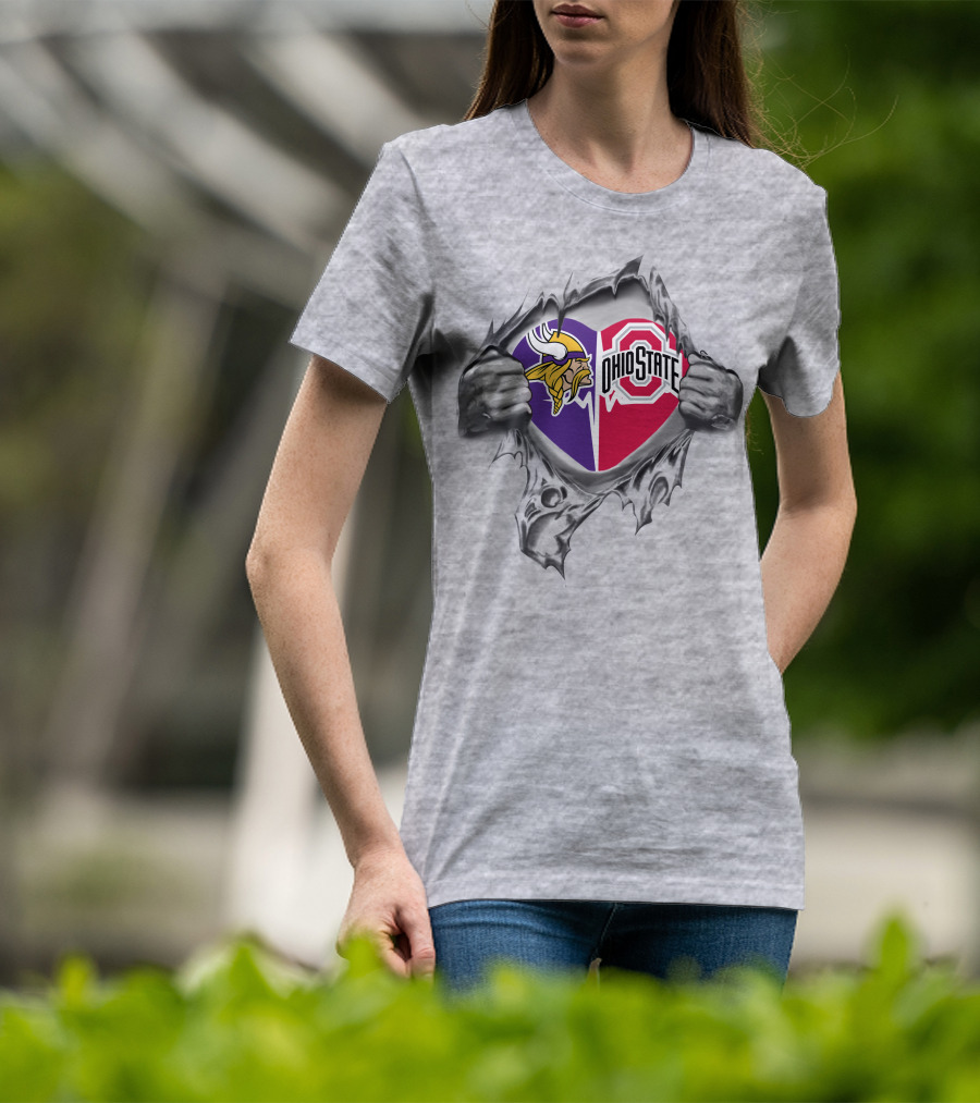 Minnesota Vikings Ohio State Buckeyes Heart Tear T-Shirt