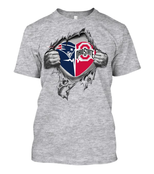 New England Patriots Ohio State Buckeyes Torn Heart Logo Fusion T-Shirt