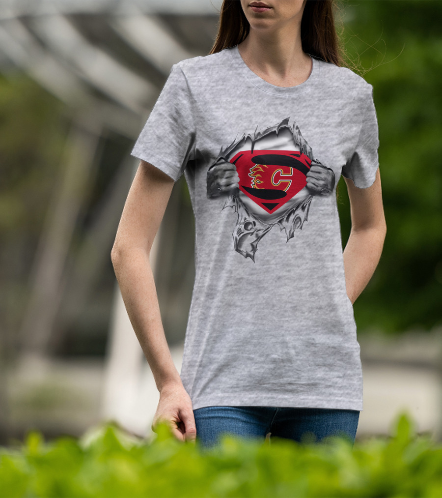 Calgary Flames Superman Logo Emblem Mashup T-Shirt