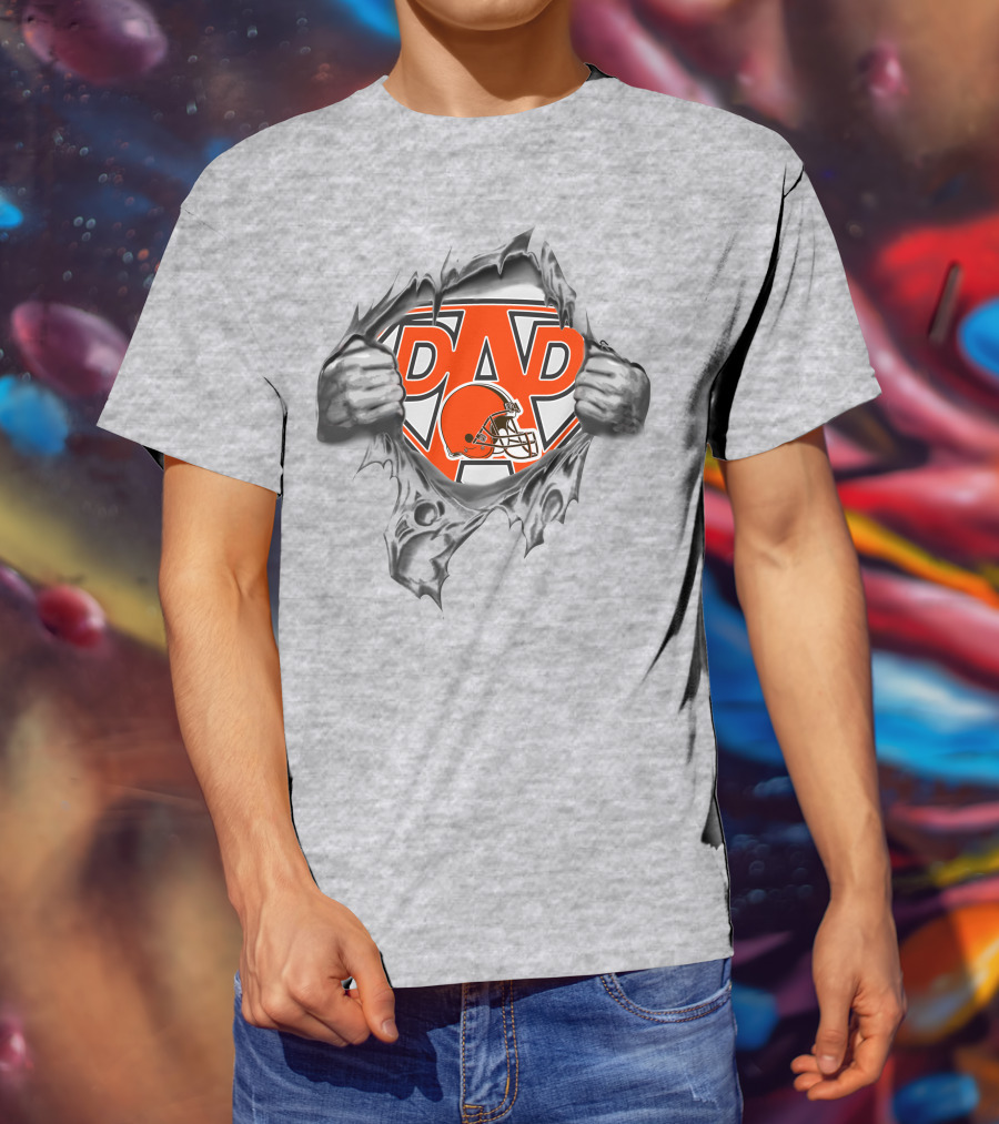 Super Dad Cleveland Browns Football Emblem With Ripping Hands T-Shirt