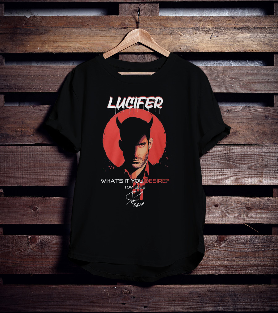 Lucifer What's It You Desire Tom Ellis Red Circle Devil Horns T-Shirt