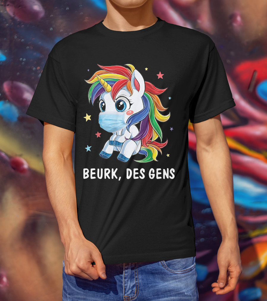 Licorne Arc-en-Ciel Masque Beurk Des Gens Étoiles T-Shirt