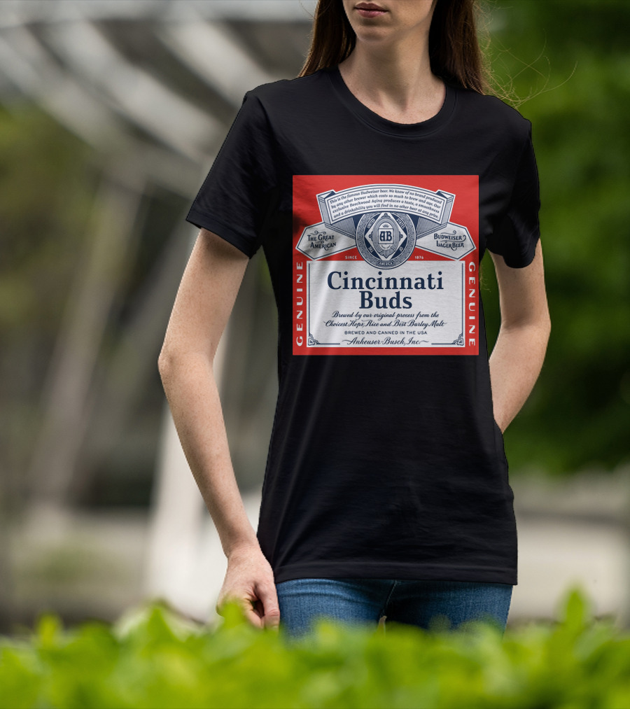 Cincinnati Buds Budweiser Lager Beer Label Genuine Anheuser Busch T-Shirt