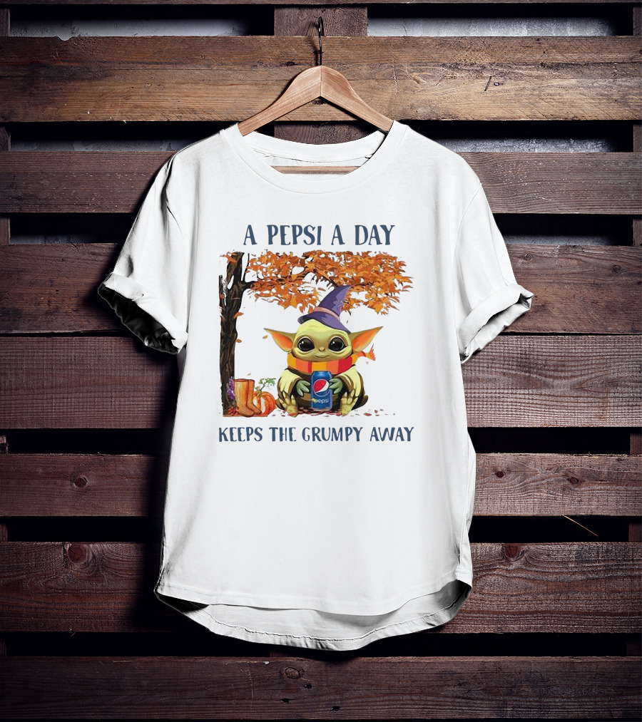 Baby Yoda A Pepsi A Day Keeps The Grumpy Away Halloween Fall T-Shirt
