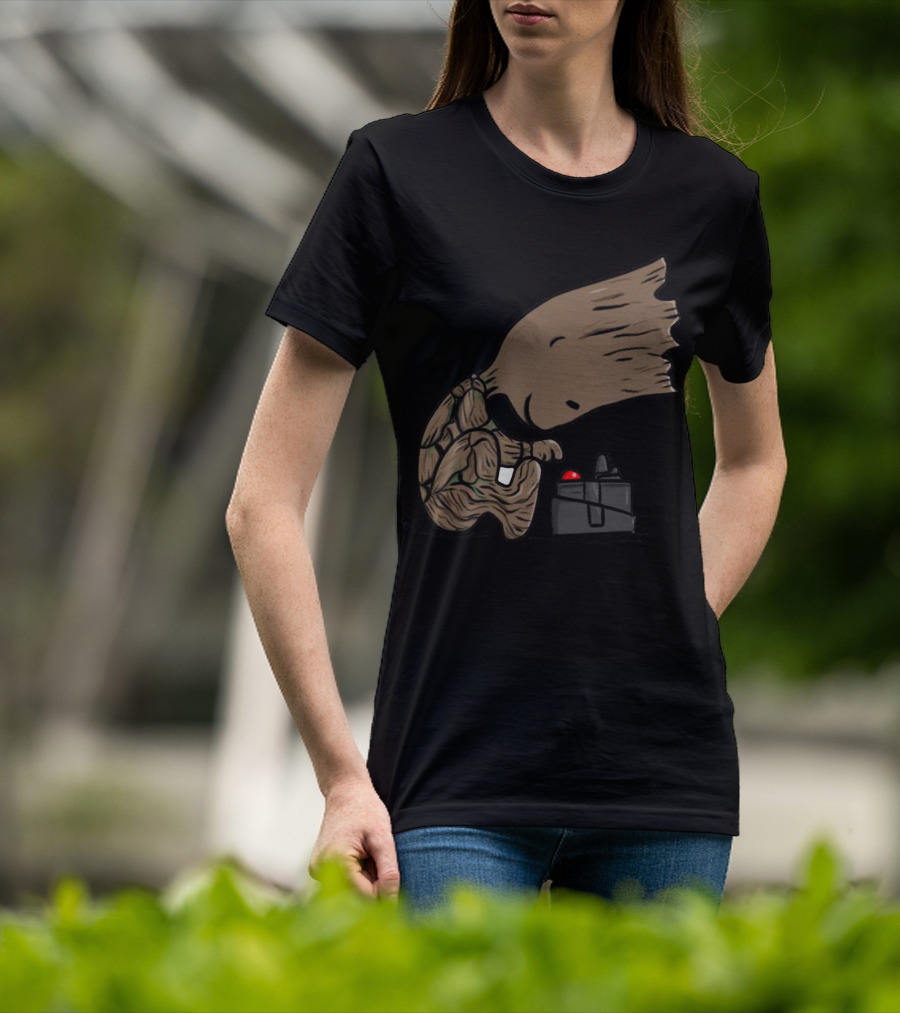 Pea Groots Guardians Of The Galaxy Cute Cartoon Character With Button T-Shirt
