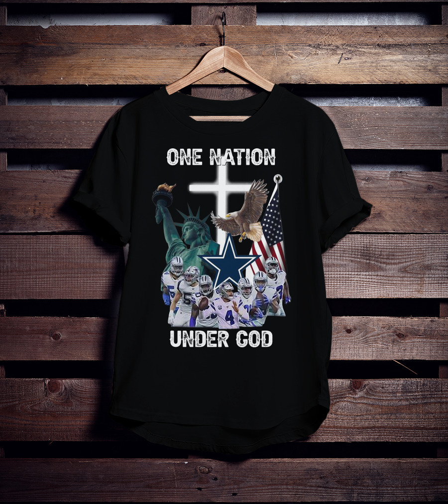 One Nation Under God Dallas Cowboys Statue Of Liberty American Flag Eagle Players T-Shirt
