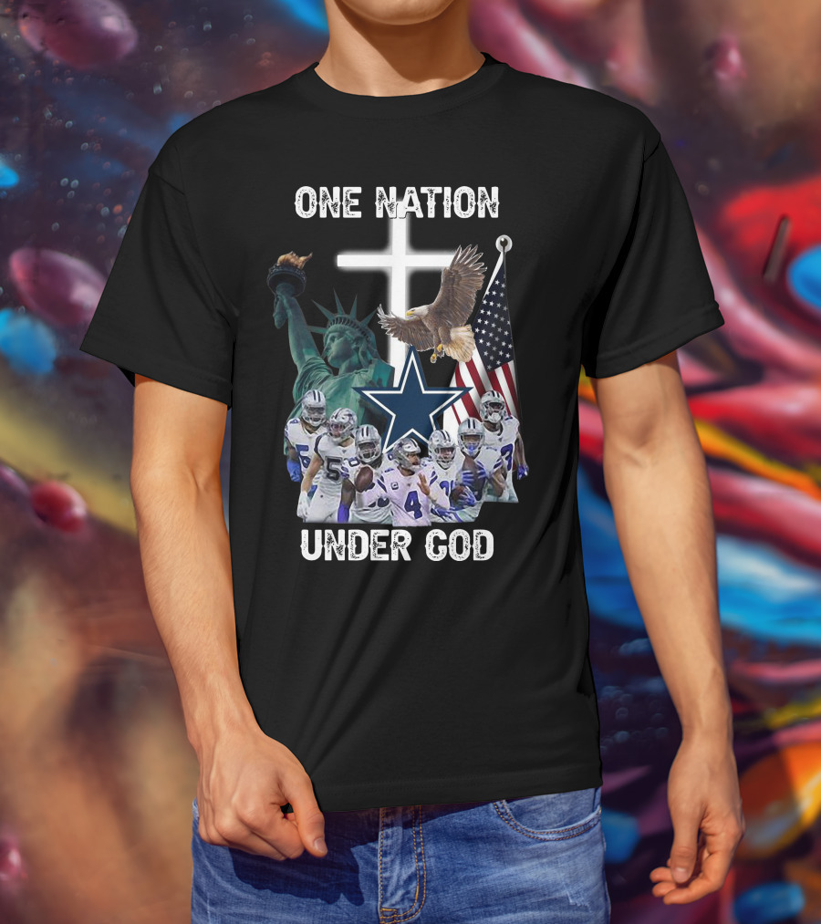 One Nation Under God Dallas Cowboys Statue Of Liberty American Flag Eagle Players T-Shirt