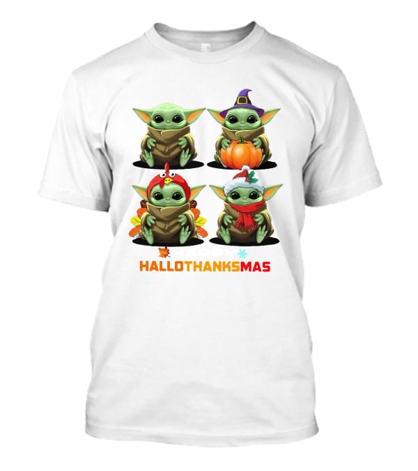Baby Yoda Halloween Thanksgiving Christmas Happy Hallothanksmas T-Shirt