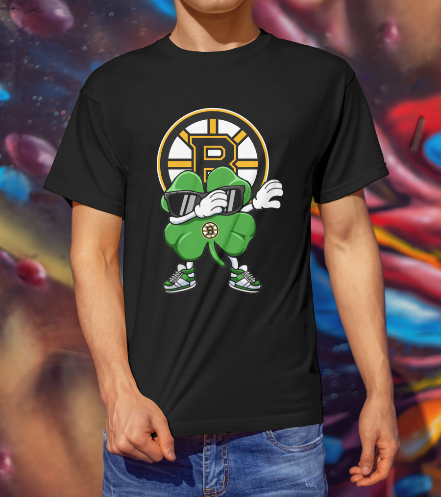 Boston Bruins Clover Dab Hockey Luck T-Shirt