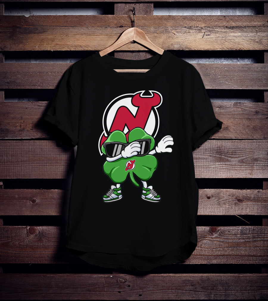 New Jersey Devils Shamrock Mascot Dab With Sunglasses And Sneakers T-Shirt