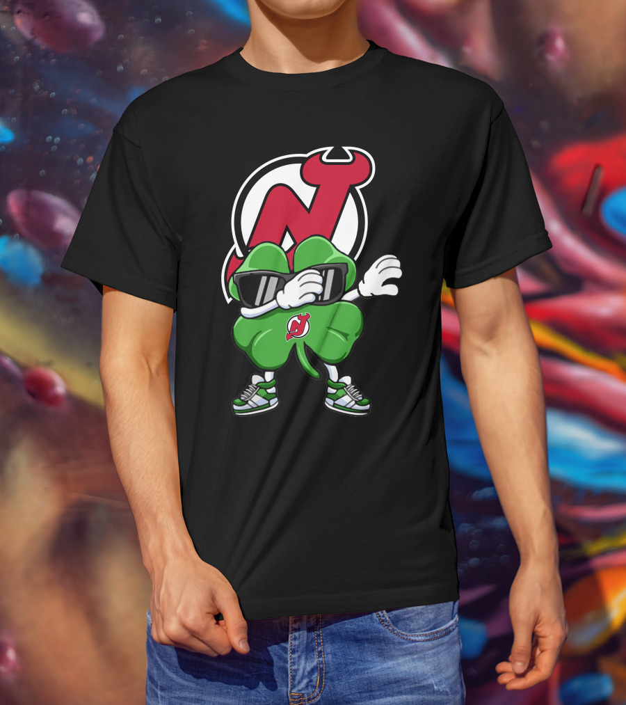New Jersey Devils Shamrock Mascot Dab With Sunglasses And Sneakers T-Shirt