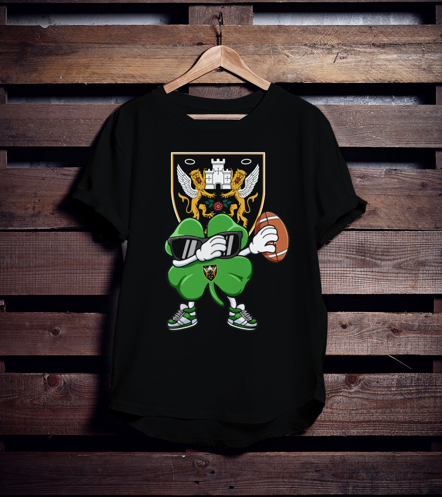 Northampton Saints Crest With Stylized Shamrock And Rugby Ball T-Shirt
