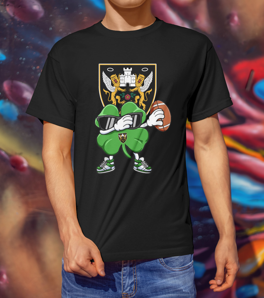Northampton Saints Crest With Stylized Shamrock And Rugby Ball T-Shirt