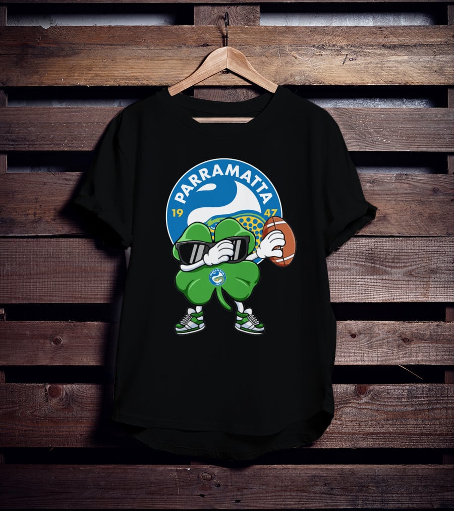 Parramatta Eels 1947 Clover Mascot With Football And Sunglasses T-Shirt
