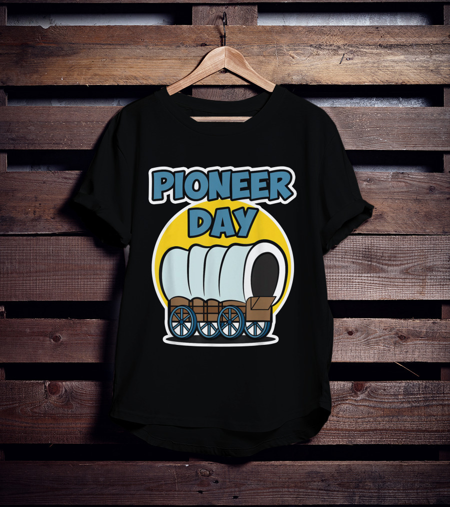Pioneer Day Covered Wagon Illustration With Bold Lettering T-Shirt