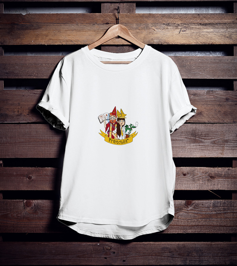 Pratchat Cartoon Wizards Holding Book Green Dragon T-Shirt