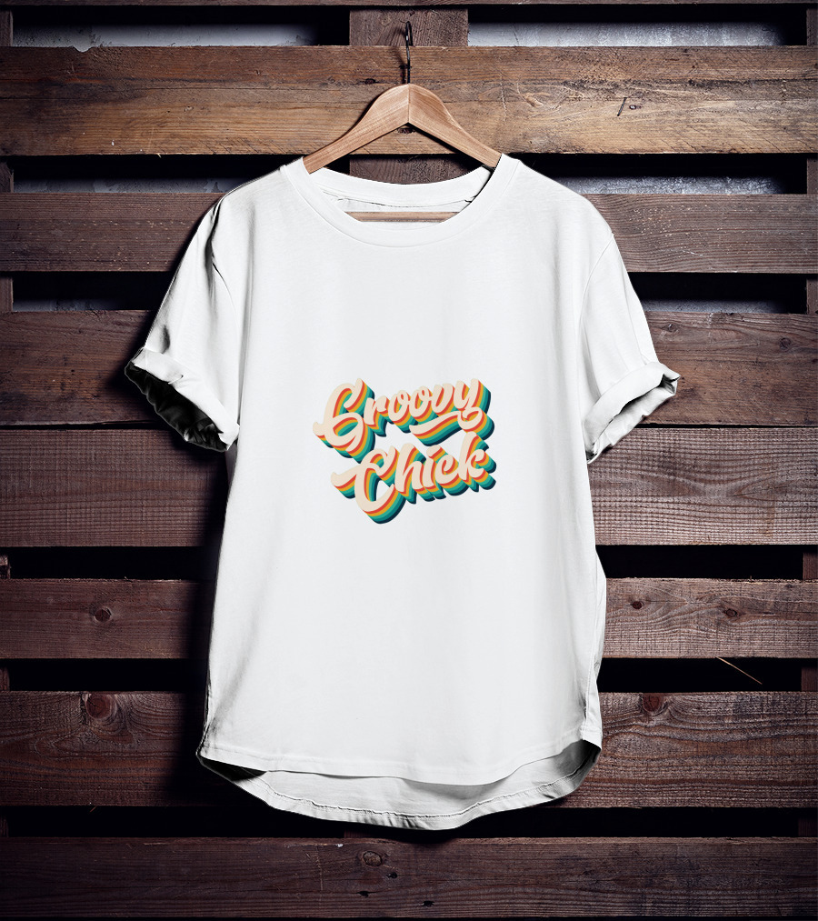 Groovy Chick Retro Multi-Color 3D Text T-Shirt