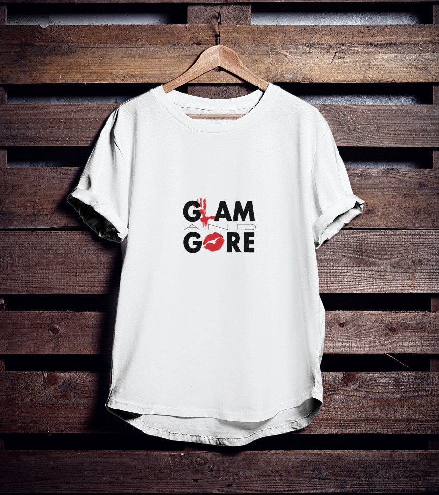 GLAM AND GORE Red Lip Print And Bloody Handprint T-Shirt