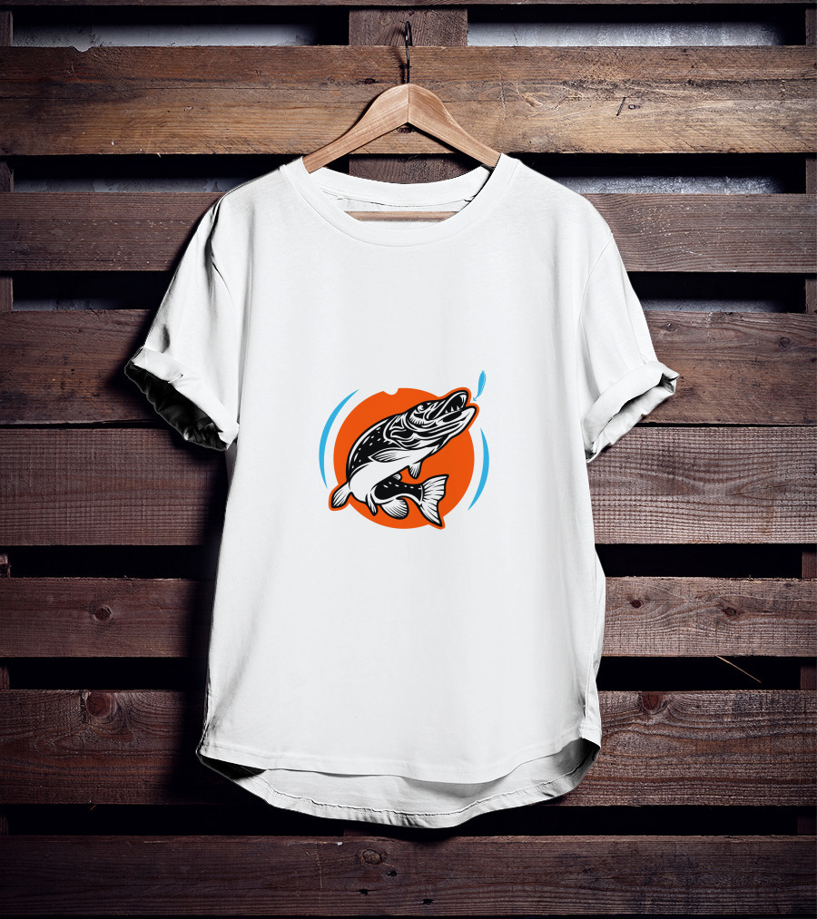 Amoskeag Lake Fish Graphic With Orange And Blue Accents T-Shirt
