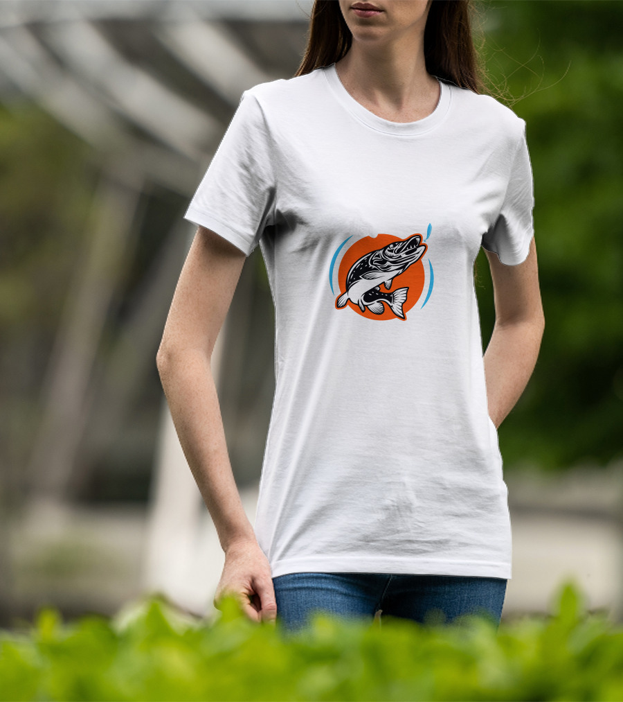 Amoskeag Lake Fish Graphic With Orange And Blue Accents T-Shirt