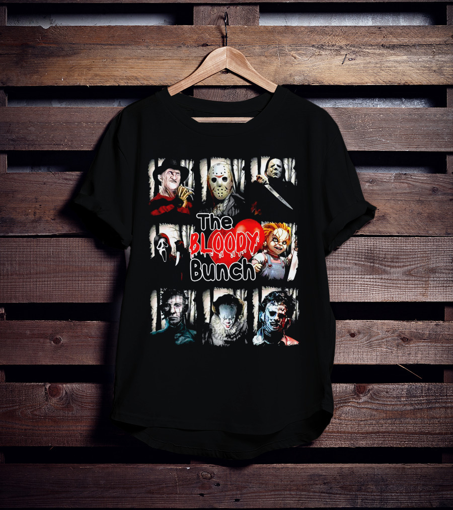 The Bloody Bunch Freddy Jason Michael Ghostface Chucky Pinhead Pennywise Leatherface T-Shirt