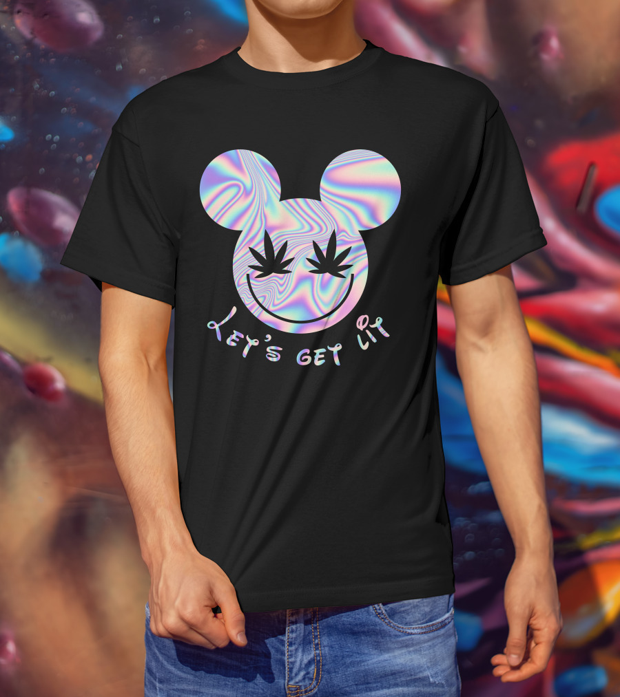 Let's Get Lit Psychedelic Mouse Face With Cannabis Eyes T-Shirt