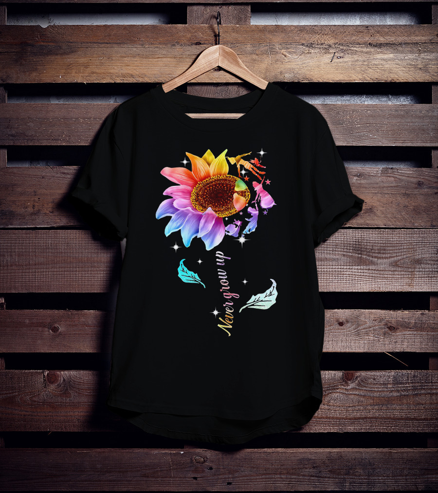 Never Grow Up Peter Pan Rainbow Flower Fantasy T-Shirt