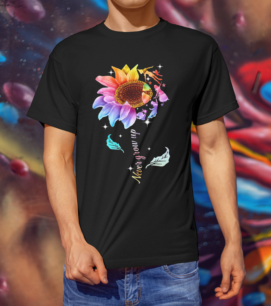 Never Grow Up Peter Pan Rainbow Flower Fantasy T-Shirt