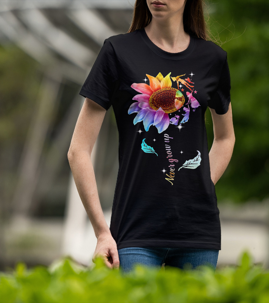 Never Grow Up Peter Pan Rainbow Flower Fantasy T-Shirt