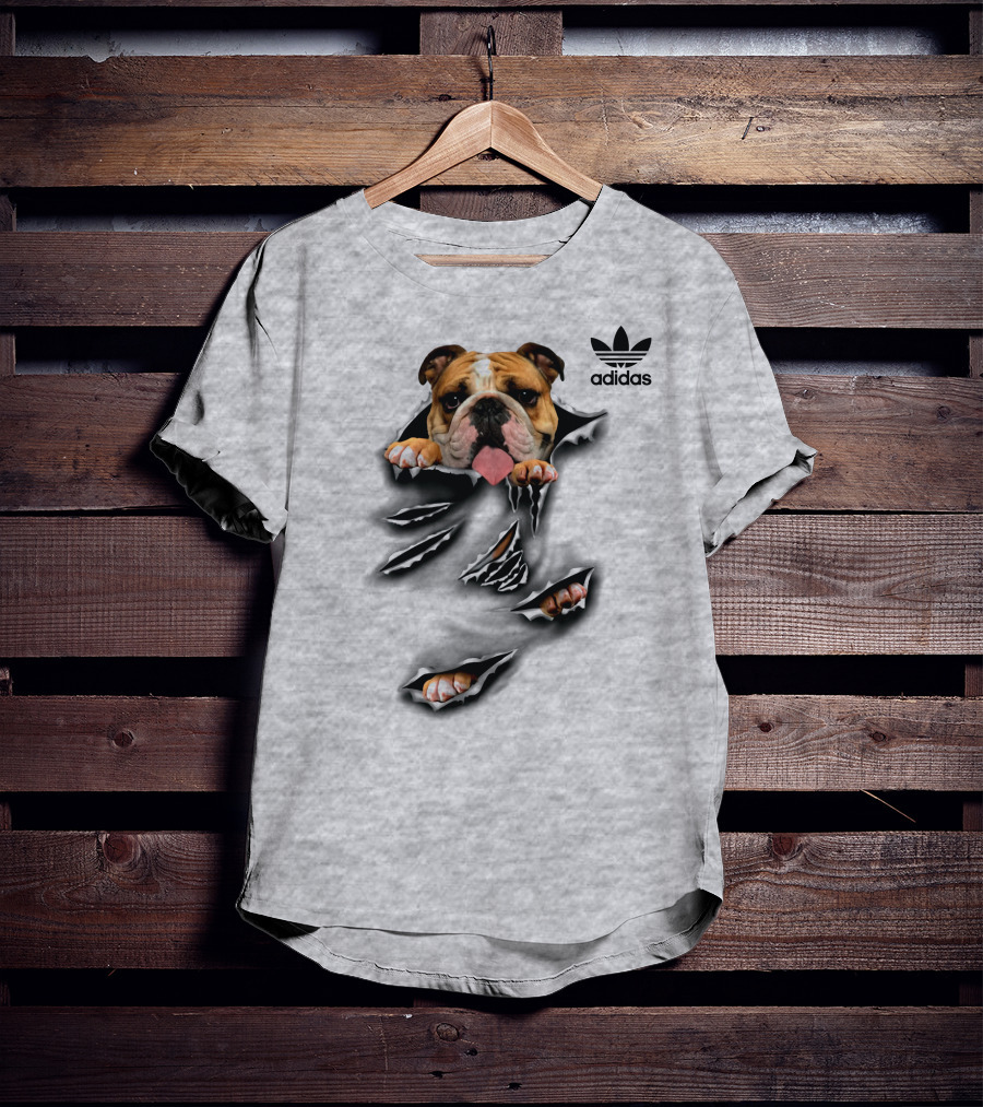 Cool Funny English Bulldog Ripping Through Pocket T-Shirt
