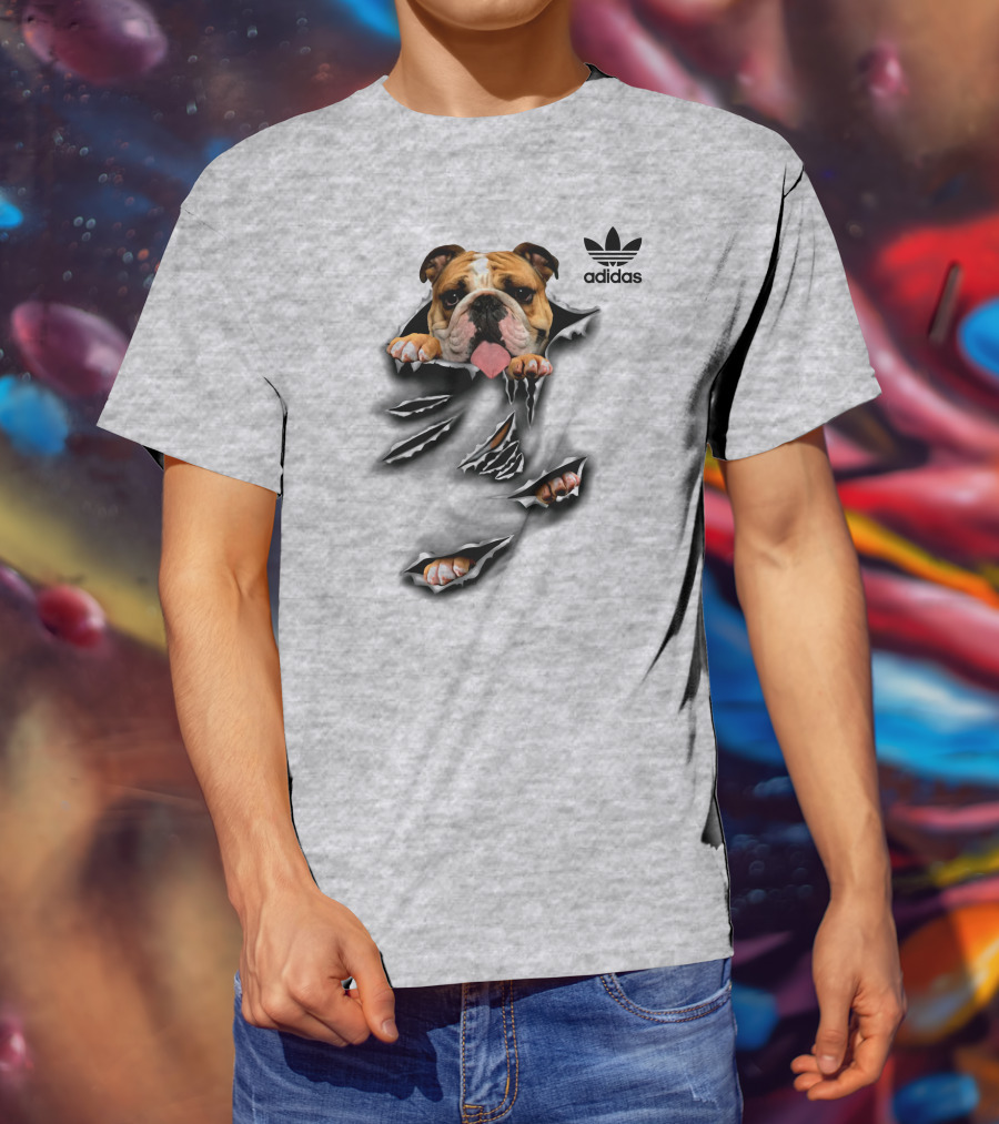 Cool Funny English Bulldog Ripping Through Pocket T-Shirt