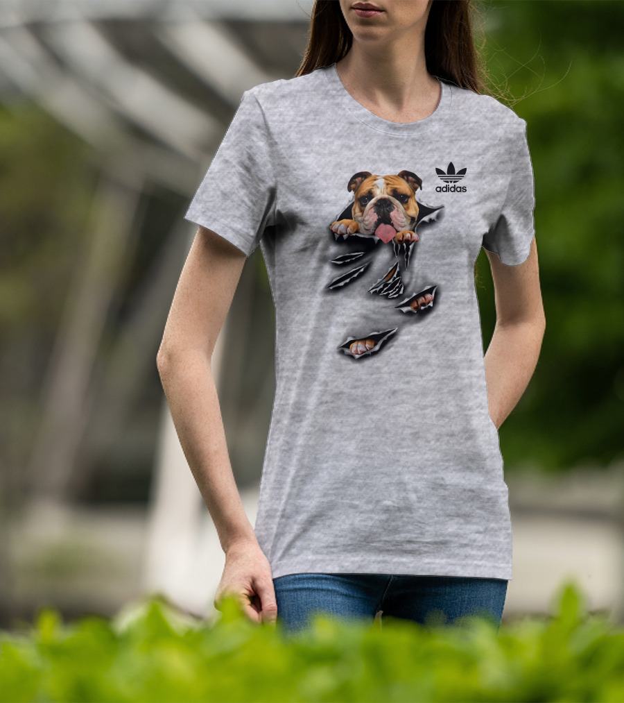 Cool Funny English Bulldog Ripping Through Pocket T-Shirt