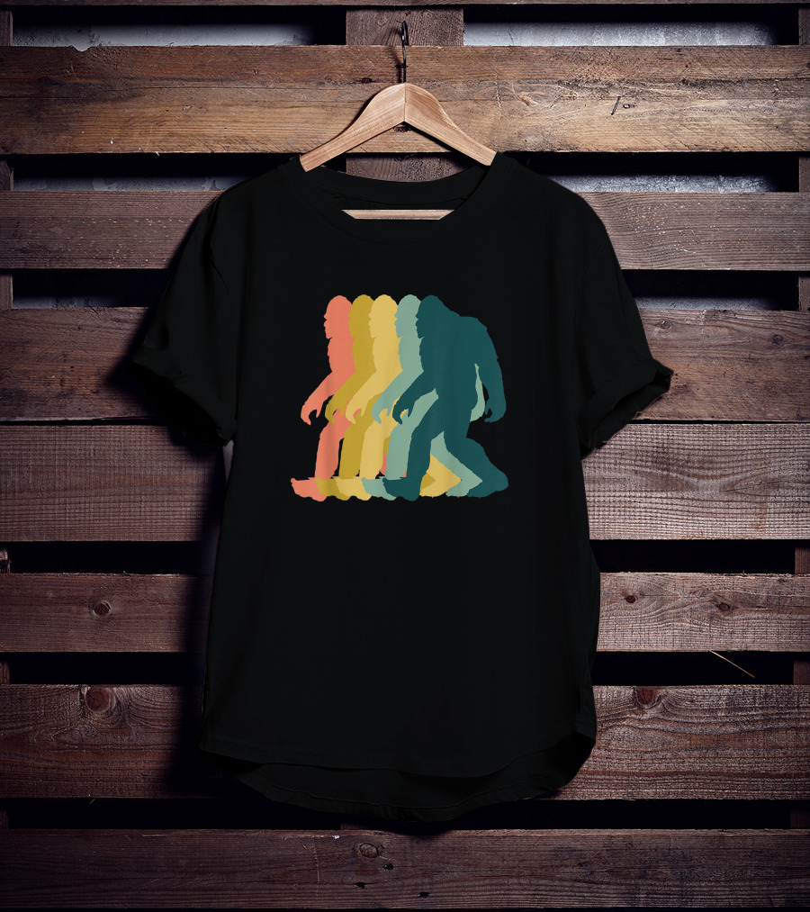 Vintage Retro Rainbow Walking Bigfoot Silhouette 1970s T-Shirt