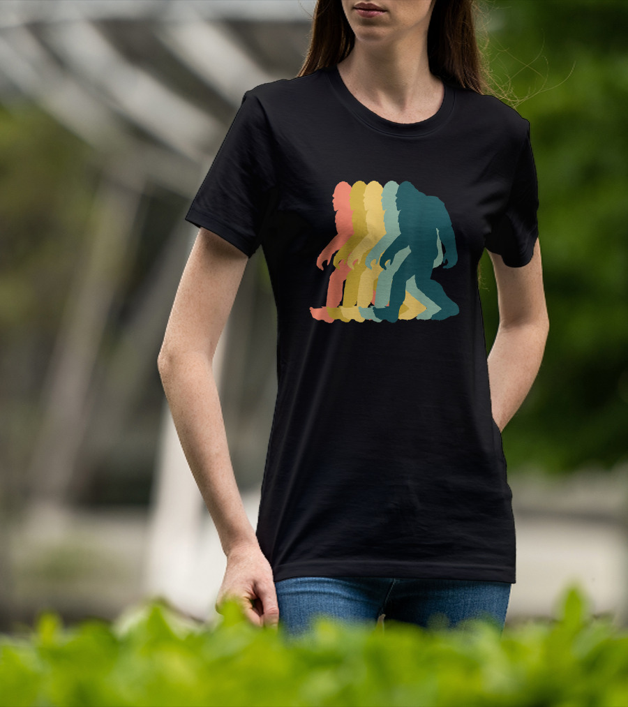 Vintage Retro Rainbow Walking Bigfoot Silhouette 1970s T-Shirt