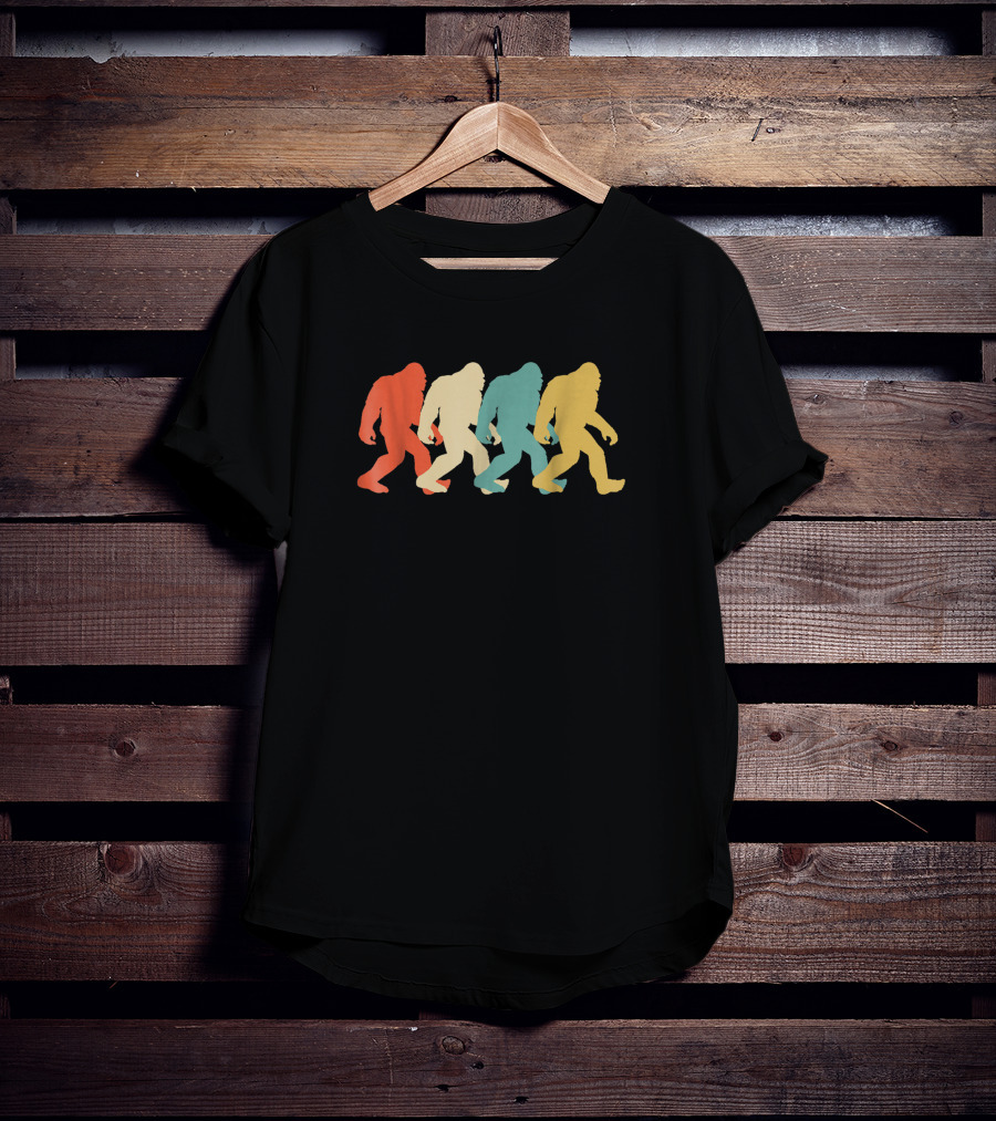Bigfoot Sasquatch Silhouette Retro Pop Art Multicolor T-Shirt
