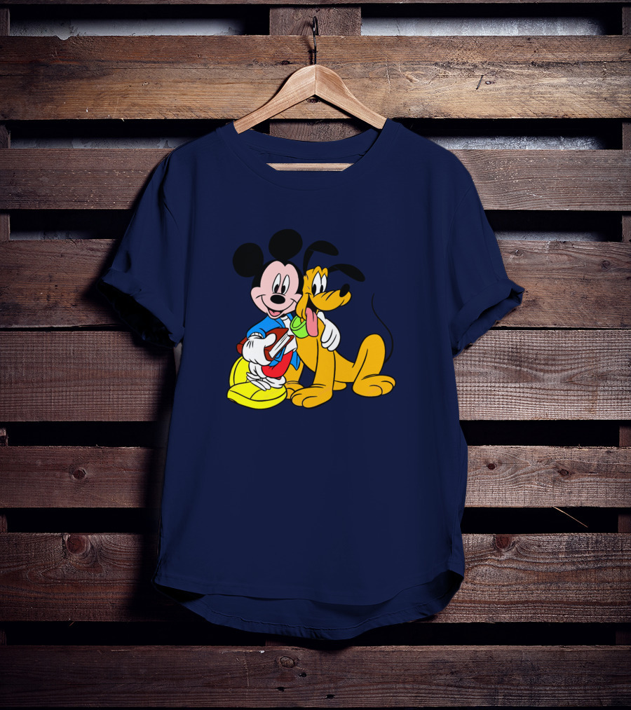 Mickey And Friends Mickey And Pluto Hugging Classic Cartoon T-Shirt