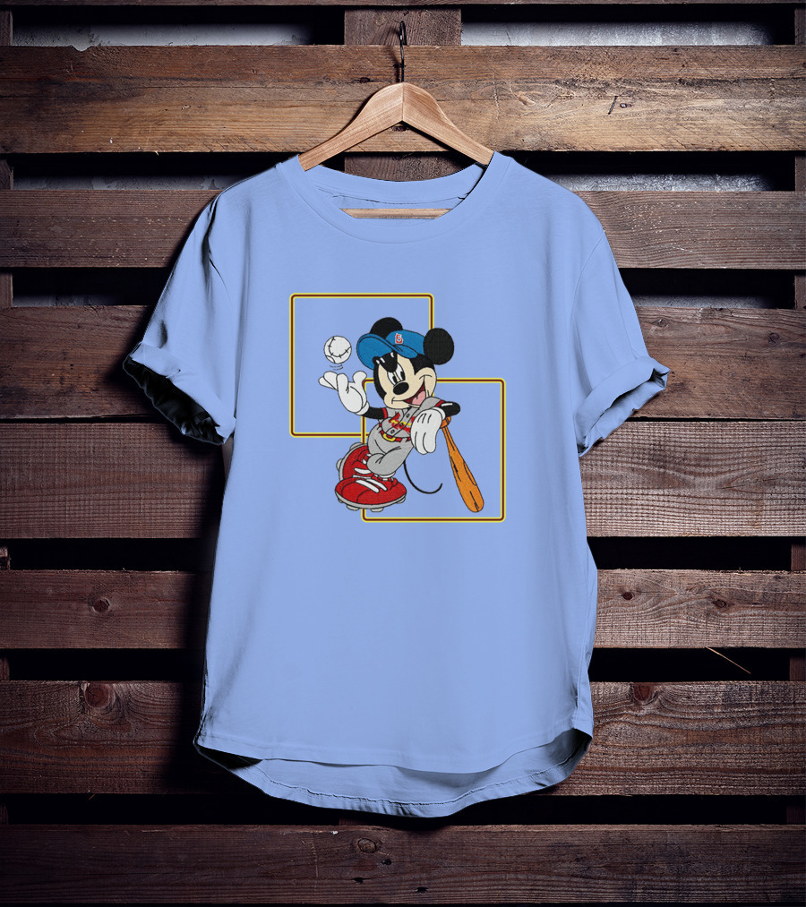 Mickey Mouse Baseball Player Blue Cap Bat And Ball Disney Classic T-Shirt